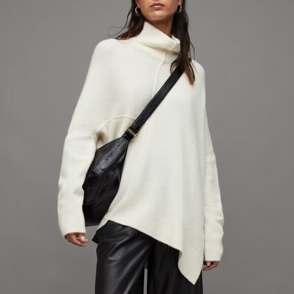 All Saints Lock Roll Neck Relaxed Fit Jumper Wool Yak Blend Soft Chalk White - Picture 3 of 14